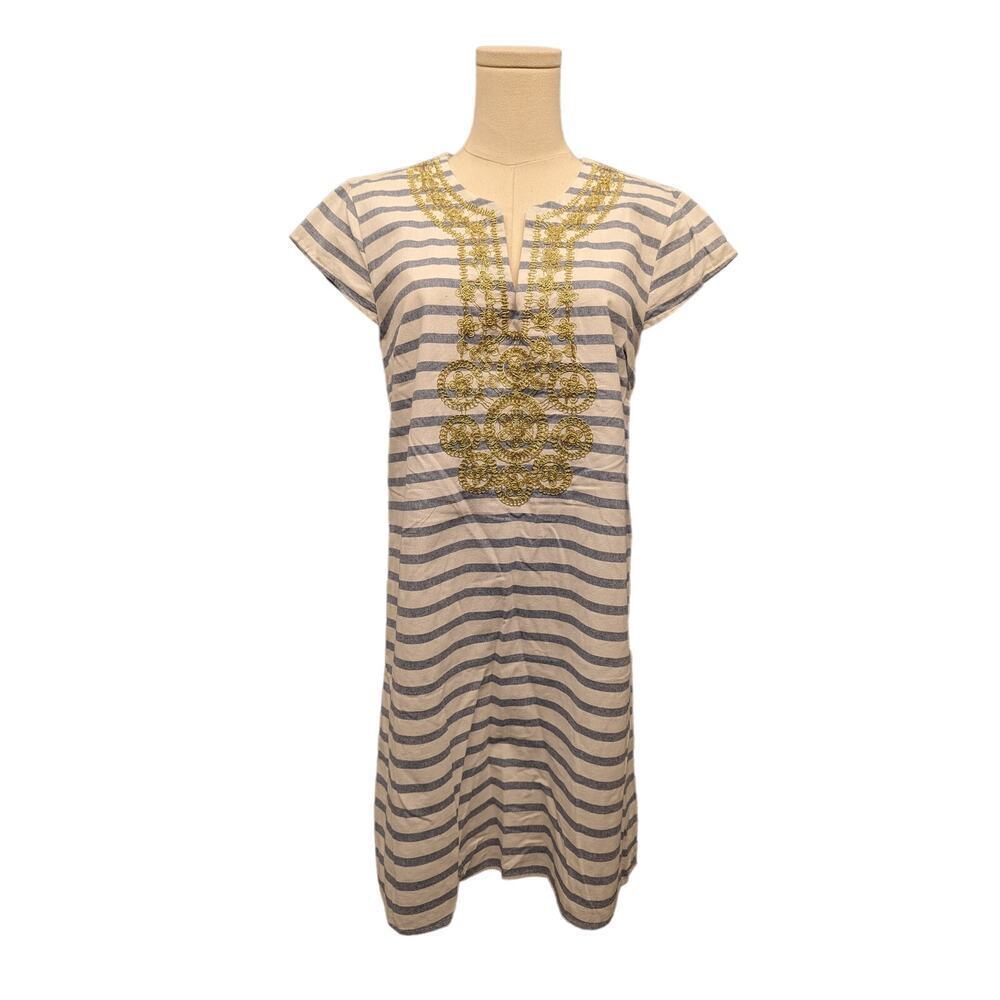JULIE BROWN Embroidered Resort Striped Tunic Lined‎ Shift Medium Dress